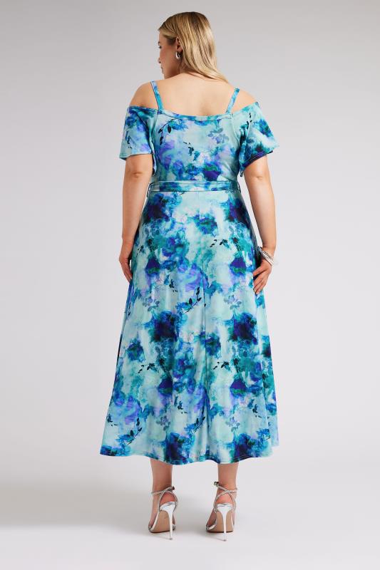 YOURS LONDON Plus Size Blue Floral Print Cold Shoulder Dress | Yours Clothing 3