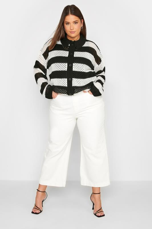 LTS Tall Womens Black & White Stripe Crochet Cardigan | Long Tall Sally 2