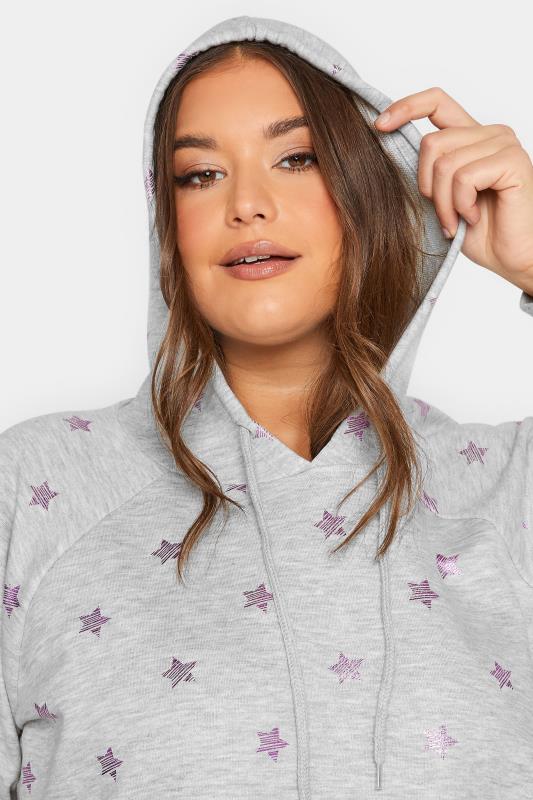 Plus Size Grey Star Print Hoodie | Yours Clothing  4