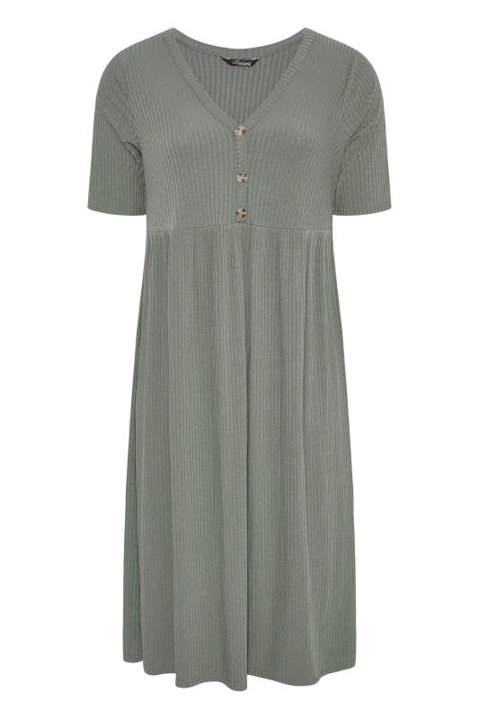 LIMITED COLLECTION Curve Sage Green Ribbed Peplum Midi Dress 6