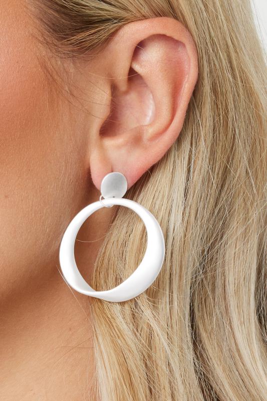 Silver Tone Matte Circle Drop Earrings | Yours Clothing 1