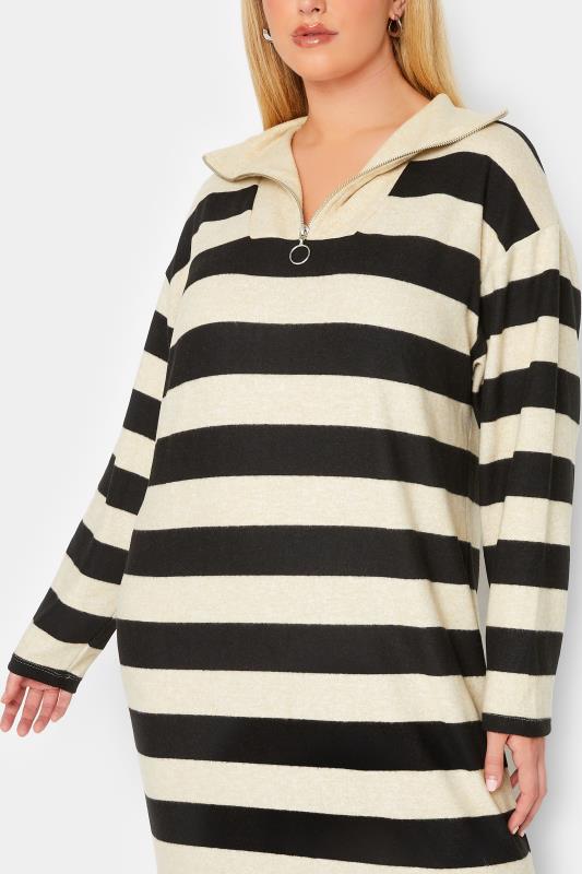 YOURS LUXURY Plus Size Cream & Black Stripe Soft Touch Jumper Dress | Yours Clothing 5