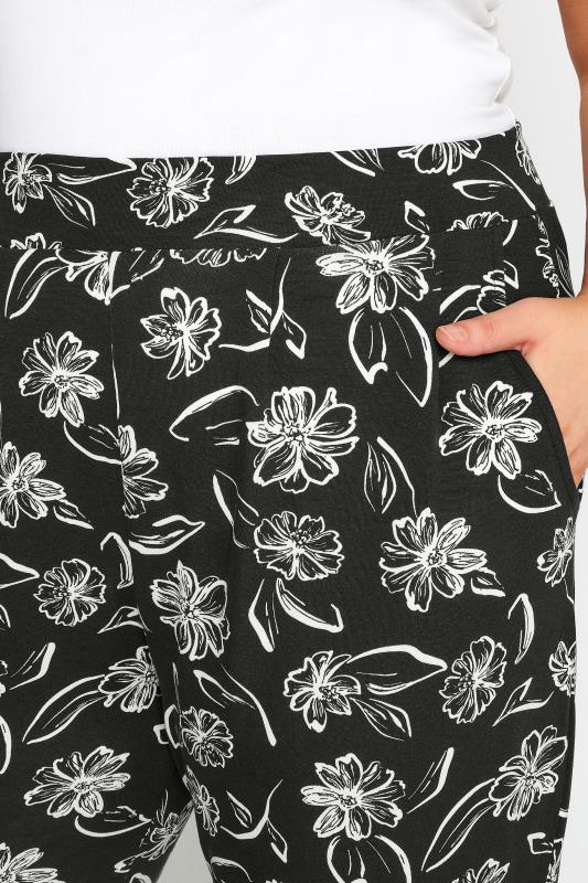 YOURS Plus Size Black Floral Print Double Pleat Harem Trousers | Yours Clothing 4