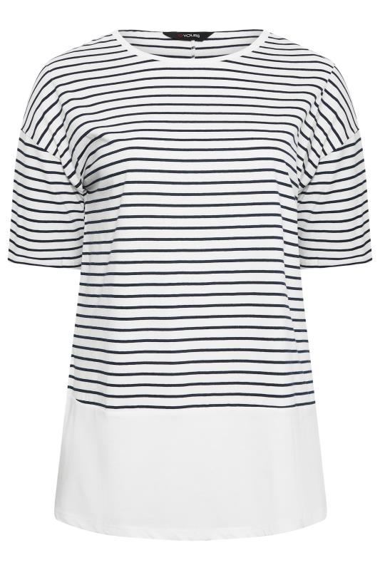 YOURS Plus Size White & Navy Blue Stripe Drop Sleeve Top | Yours Clothing 5