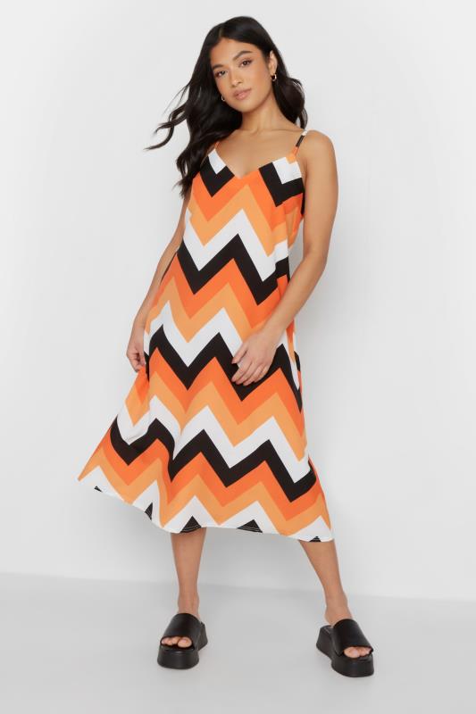 PixieGirl Orange Zig Zag Print Midaxi Slip Dress | PixieGirl 2