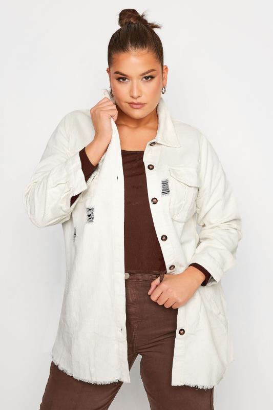 Plus Size LIMITED COLLECTION White Ripped Cord Shacket | Yours Clothing 1