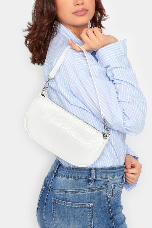 White Faux Croc Shoulder Bag | Yours Clothing 1