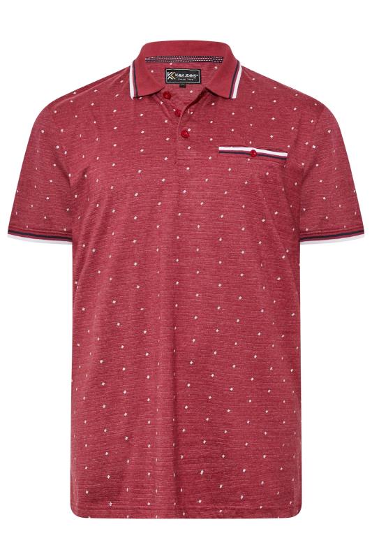 KAM Big & Tall Red Contrast Trim Dobby Print Polo Shirt 3