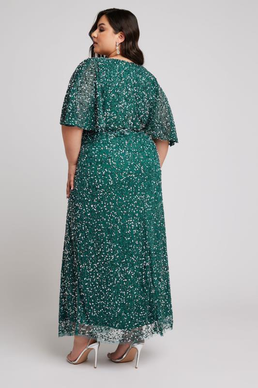 LUXE Plus Size Green Embellished V-Neck Maxi Dress | Yours Clothing 4