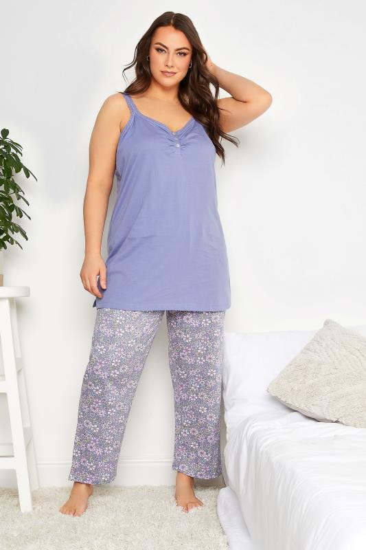 Plus Size  YOURS Curve Purple Retro Floral Print Pyjama Set
