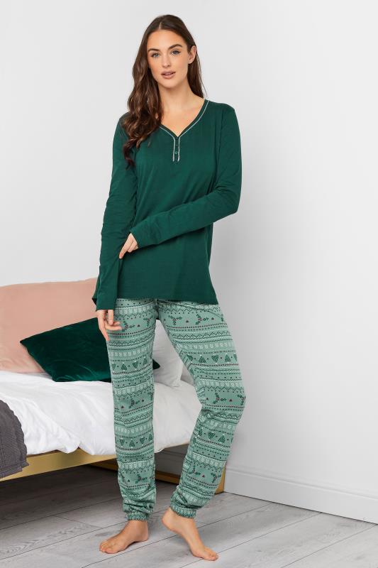 LTS Tall Women's Green Fairisle Christmas Print Pyjama Set | Long Tall Sally 2