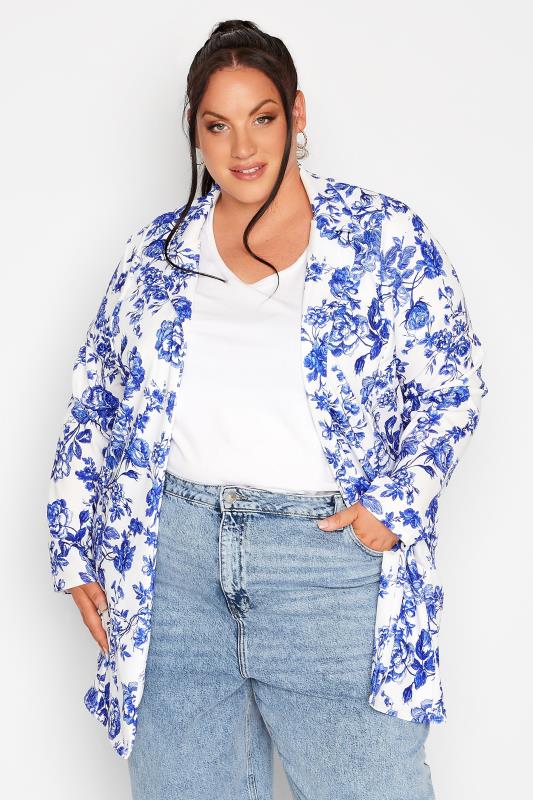 LIMITED COLLECTION Plus Size White & Blue Floral Print Blazer | Yours Clothing 4