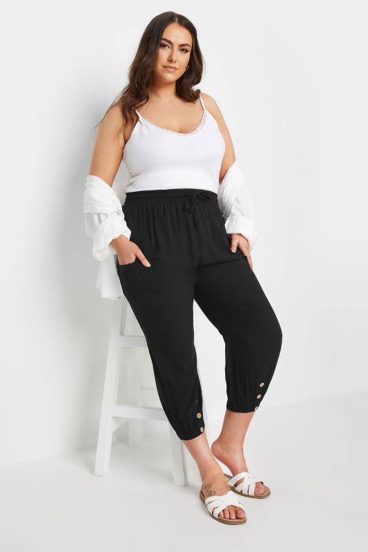  Tallas Grandes YOURS Curve Black Button Front Cropped Trousers