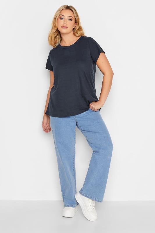 Plus Size Navy Blue Short Sleeve T-Shirt - Petite| Yours Clothing 2