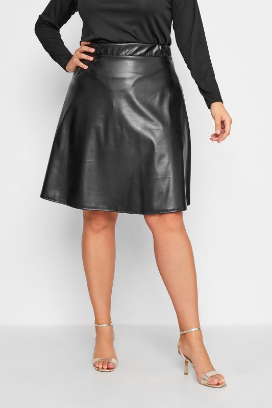 Plus Size  YOURS LONDON Curve Black Faux Leather Skirt