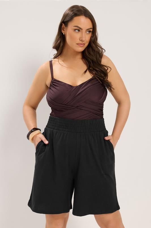 YOURS Curve Black Shirred Shorts