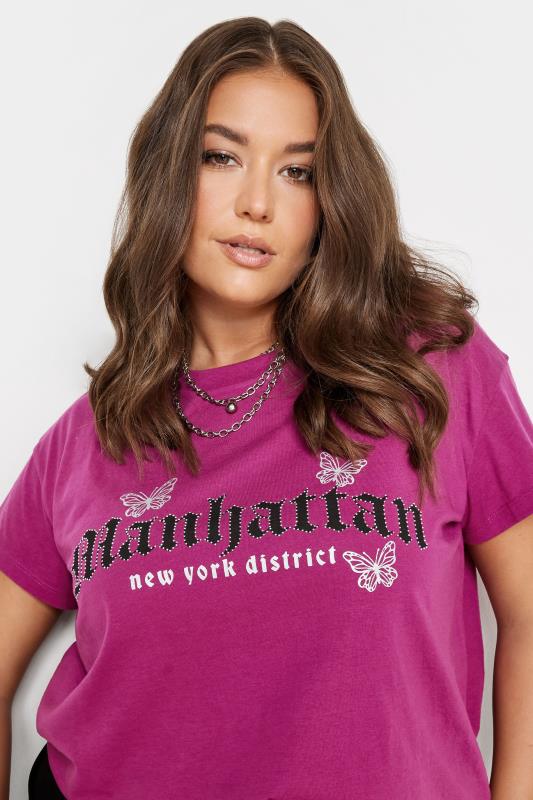 YOURS Plus Size Pink 'Manhattan' Butterfly Print T-Shirt | Yours Clothing 4