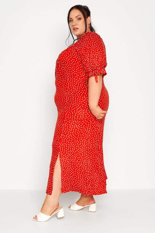 LIMITED COLLECTION Plus Size Red Spot Print Milkmaid Side Split Maxi Dress | Yours Clothing  3