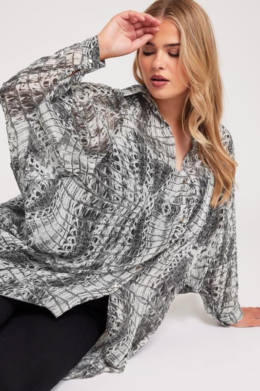  Tallas Grandes YOURS LONDON Curve Grey Snake Print Longline Batwing Sleeve Shirt