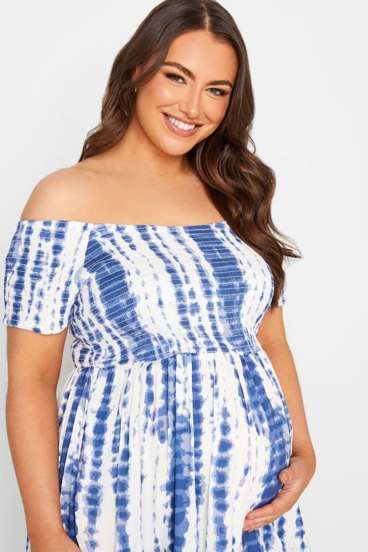 BUMP IT UP MATERNITY Plus Size Blue Tie Dye Shirred Dress | Yours Clothing 4