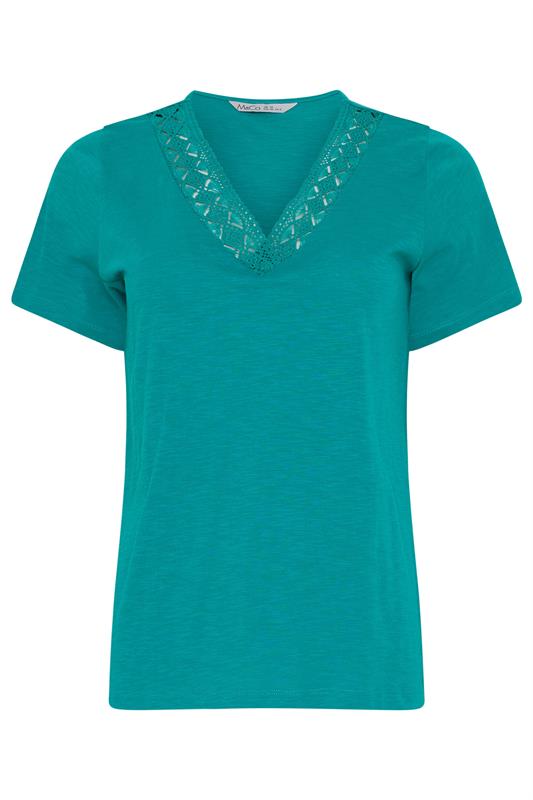 M&Co Teal Blue Lace Trim V-Neck Cotton T-Shirt | M&Co 5