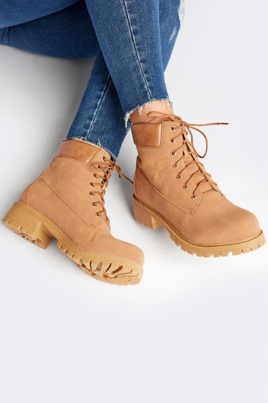 Tan Brown Chunky Lace Up Boots In Wide E Fit_M.jpg