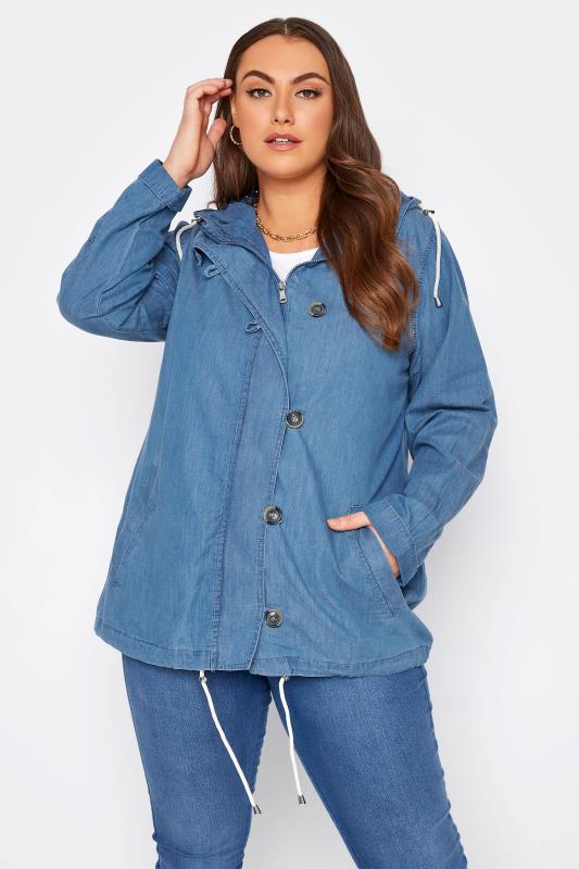 Plus Size  YOURS Curve Blue Chambray Twill Jacket