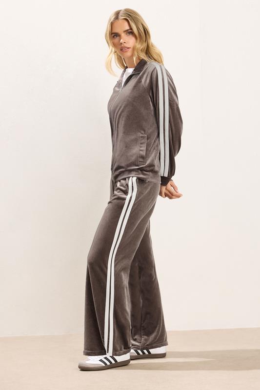 PixieGirl Petite Women's Brown Side Stripe Velvet Wide Leg Trousers | PixieGirl 1