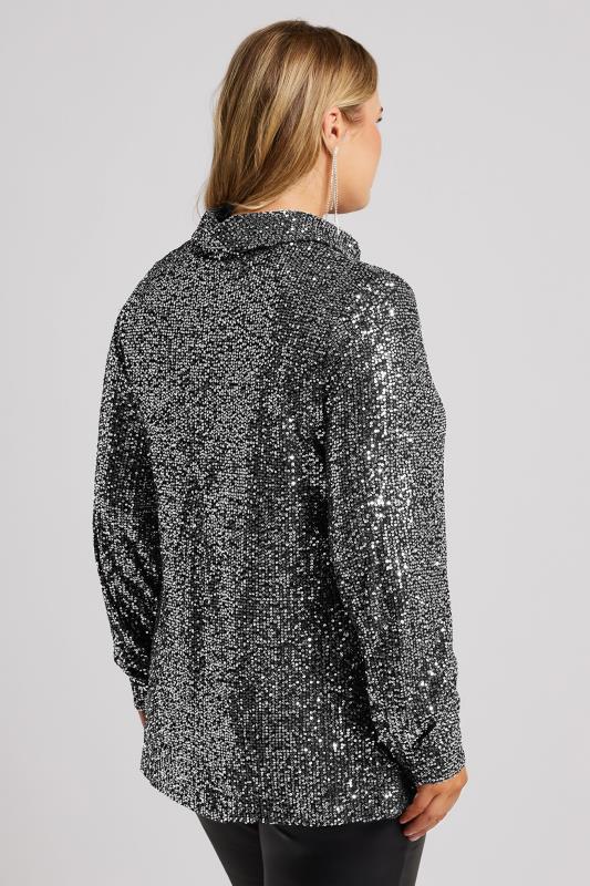 YOURS LONDON Plus Size Silver Sequin Shirt | Yours Clothing 3