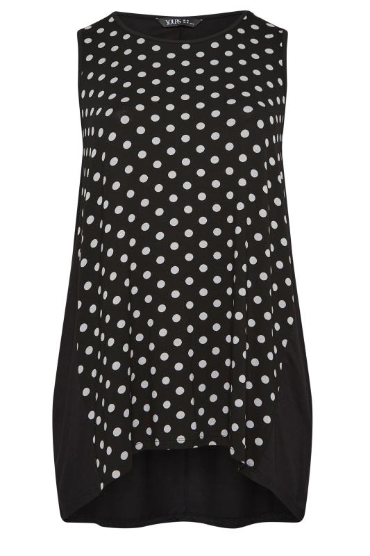 YOURS Plus Size Black Polka Dot Print Dipped Hem Vest Top | Yours Clothing 5