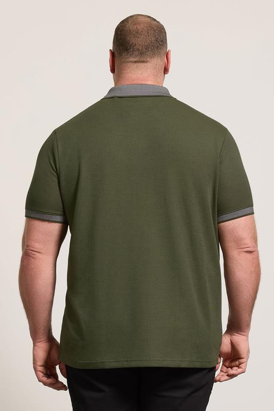 BadRhino Big & Tall Khaki Green Two Tone Waffle Polo Shirt | BadRhino 2