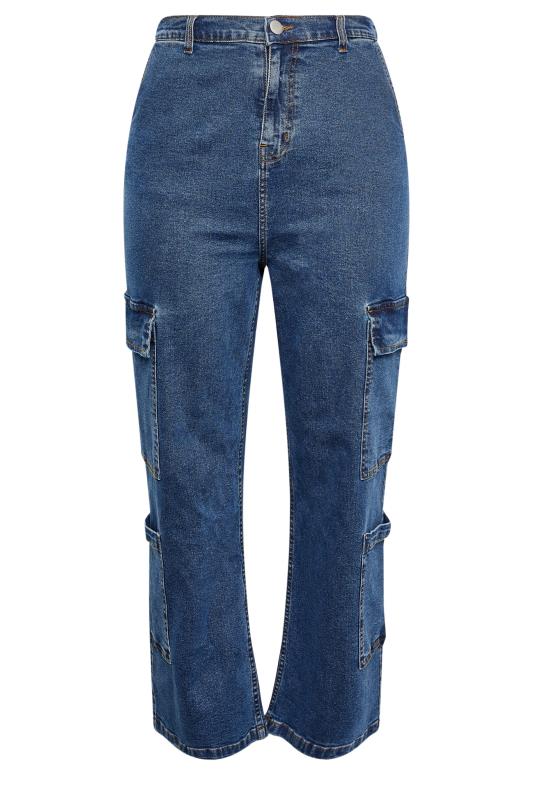 LIMITED COLLECTION Plus Size Blue Mid Wash Wide Leg Cargo Jeans | Yours Clothing 5