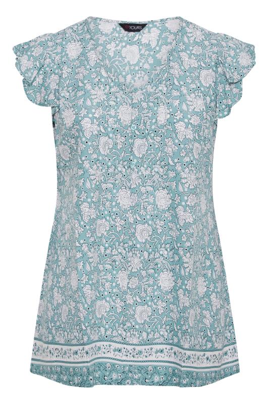 Curve Sage Green Floral Print Frill Sleeve Blouse 6