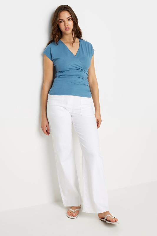 LTS Tall Women's Dusty Blue Short Sleeve Wrap Top | Long Tall Sally  2