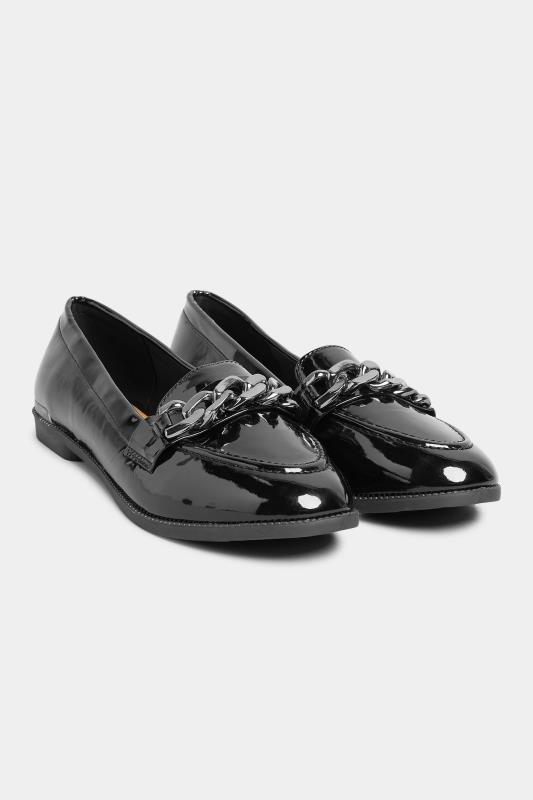 PixieGirl Black Patent Chain Detail Loafers In Standard D Fit 2