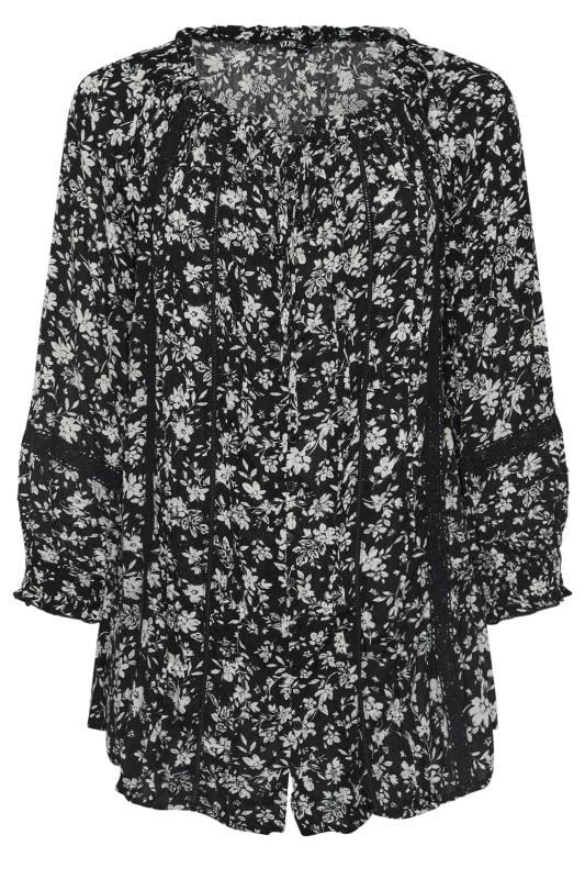 YOURS Plus Size Black Floral Print Tie Neck Boho Top | Yours Clothing 5