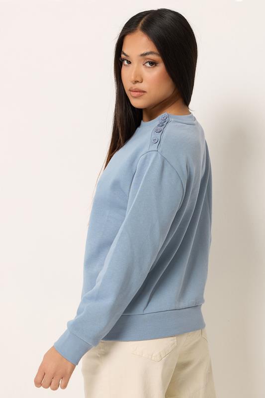 M&Co Petite Light Blue Button Detail Sweatshirt | M&Co 2