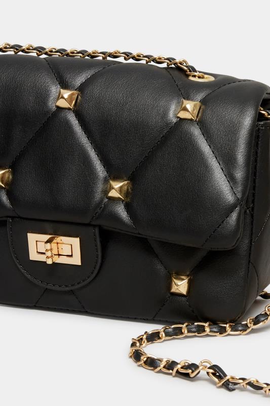 Black Studded Quilted Chain Bag | Yours Clothing 6