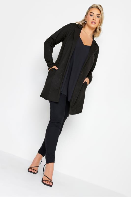 YOURS Curve Plus Size Black & Pink Glitter Longline Blazer | Yours Clothing 2