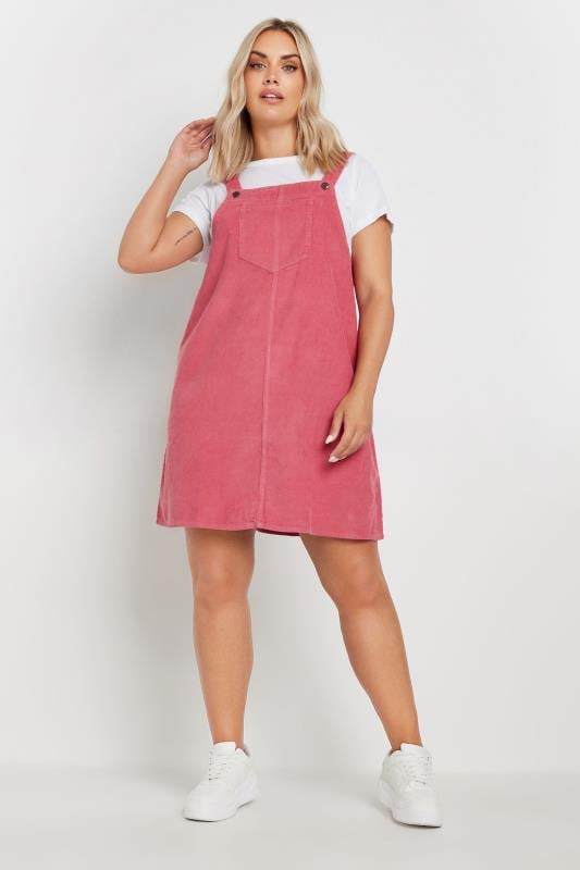 LIMITED COLLECTION Plus Size Pink Cord Pinafore Dress | Yours Clothing 2