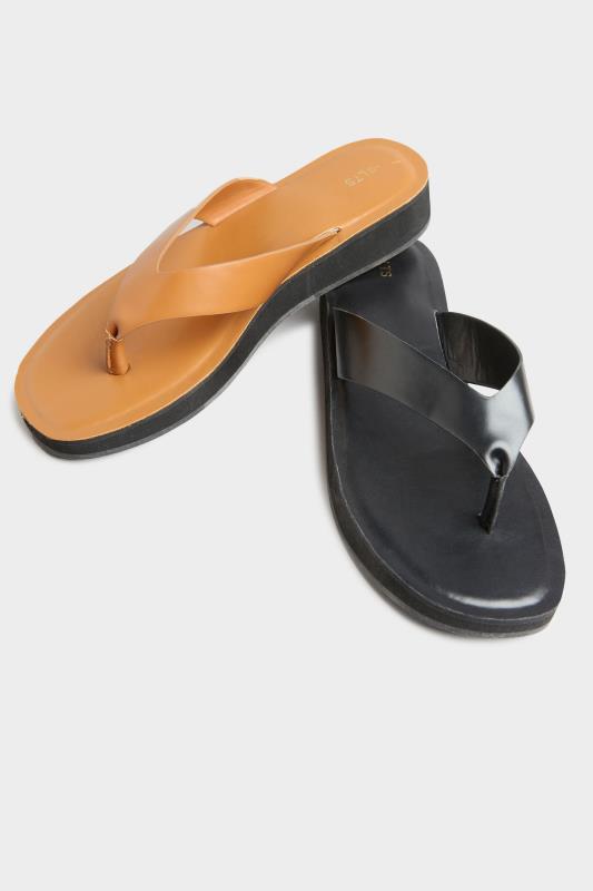 LTS Tan Brown Toe Thong Sandals In Standard D Fit 7