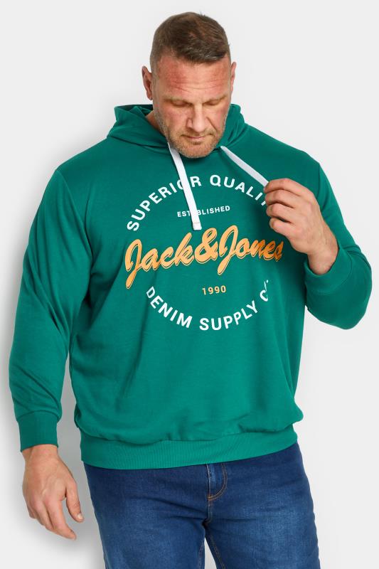 JACK & JONES Big & Tall Green Logo Print Hoodie | BadRhino 1