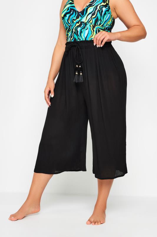 Plus Size  YOURS Curve Black Tassel Detail Wide Leg Beach Culottes