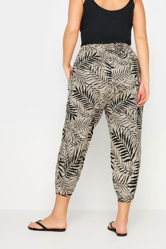 YOURS Plus Size Beige Brown Leaf Print Cropped Harem Trousers | Yours Clothing 3