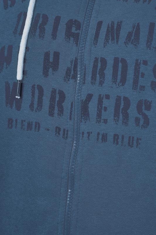 BLEND Big & Tall Navy Blue Printed Zip Through Sweat Hoodie 2