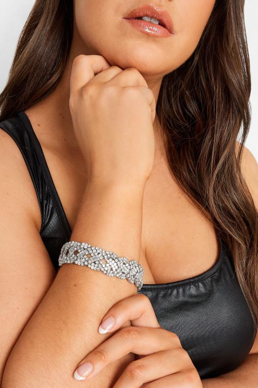 Plus Size  Silver Tone Diamante Plaited Bracelet