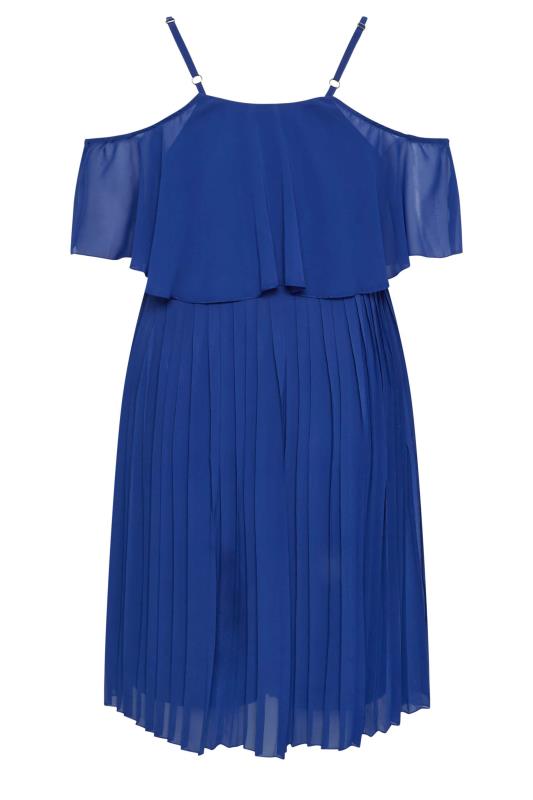 YOURS LONDON Plus Size Cobalt Blue Pleated Overlay Midi Dress | Yours Clothing 8