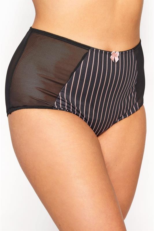 Plus Size Black Pinstripe Mesh High Waisted Full Briefs | Yours Clothing 2