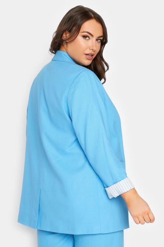 YOURS Plus Size Blue Linen Tailored Blazer | Yours Clothing 6