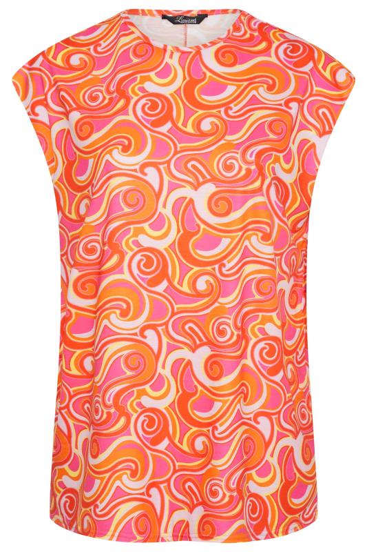 LIMITED COLLECTION Curve Pink Retro Swirl Print Grown on Sleeve T-Shirt 4